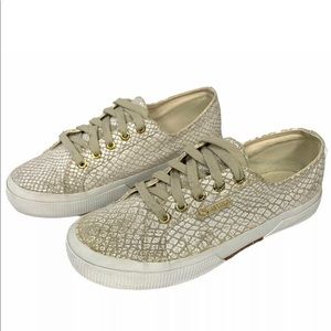 Superga White Gold Reptile Snakeskin Print Sneakers Shoes Women’s Size 7.5 38 EU